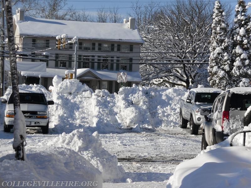 Winter time in our parking lot looking towards Main Street